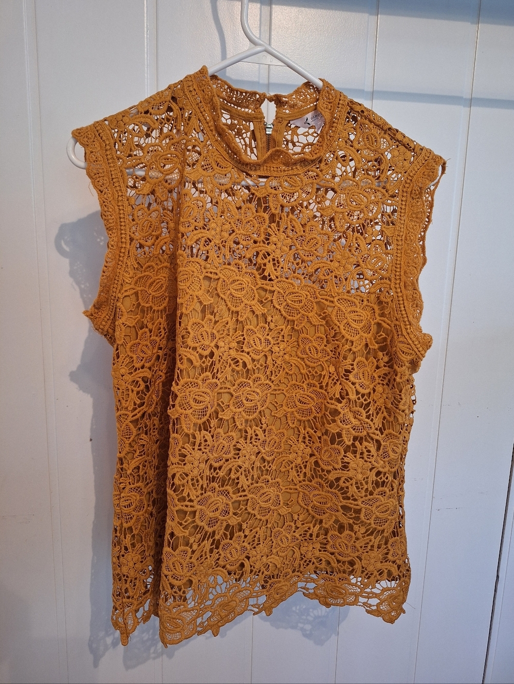 Nanette Lepore Mustard Yellow Floral Crochet Lace Mockneck Top - Size L VGC